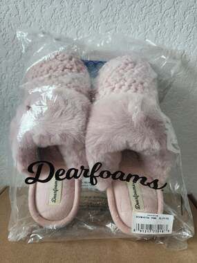 Dearfoams Size XL Pink Courtney Knit Scuff Slippers